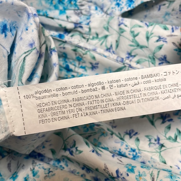 Zara Blue Floral Printed Poplin Babydoll Mini Dress - Picture 12 of 15